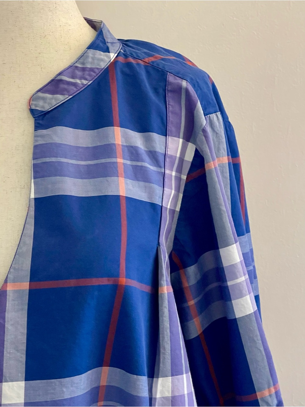 Harshman LA Blue Plaid 100% Cotton Popover Blouse Ruffle Sleeve M - Picture 2 of 7